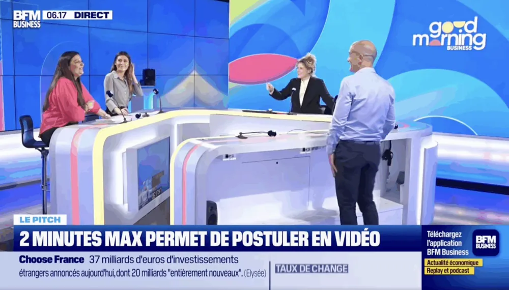 On the set of Le Pitch, on French channel BFM Business: “2 Minutes Max lets you apply by video”